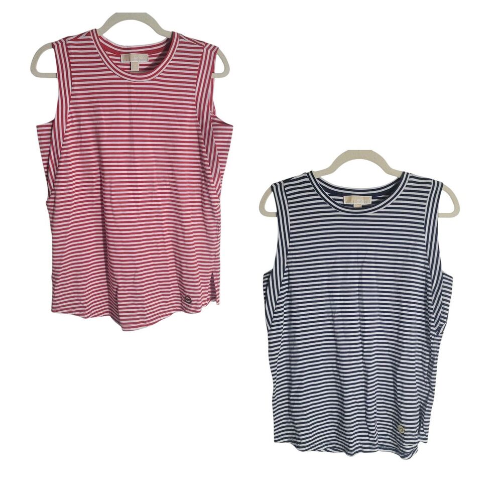 Set of 2 Michael Kors Striped Tank Tops‎ Women's Medium Red Blue Nautical Preppy
